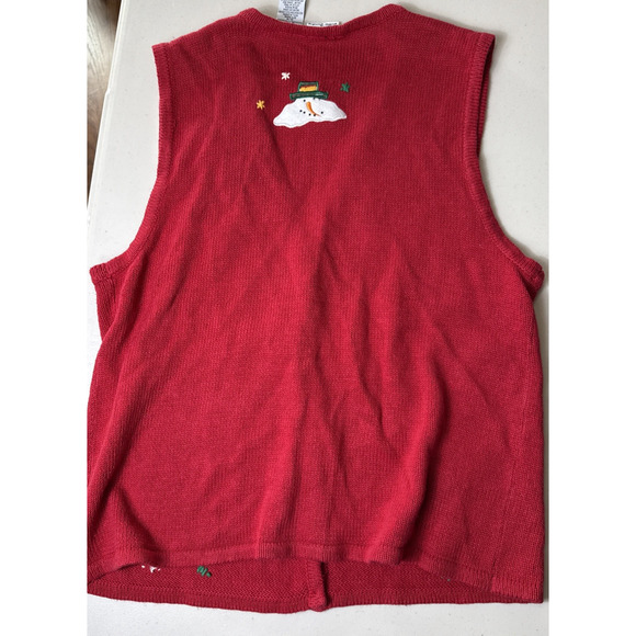 Vintage Women’s Red Christmas Sweater Vest Size XL Snowman Festive Holiday Ugly - Picture 10 of 10